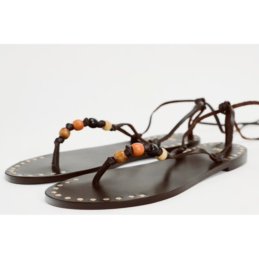 ZARA ~Lace-Up Beaded Sandals (NWT)